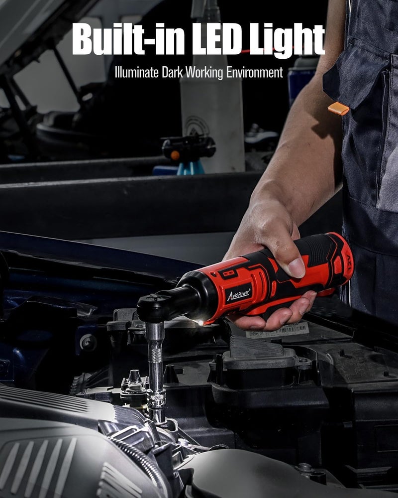 AVID POWER Cordless Electric Ratchet Wrench 3/8", 44.2 Ft-lbs 12V Power Ratchet Wrench Kit w/Two 2.0Ah Batteries, 1-Hour Fast Charger, Variable Speed and 10 Sockets - Image 5